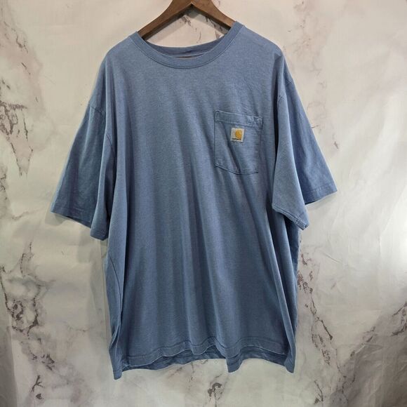 Carhartt T Shirt Mens 2XL Light Blue Pocket Loose Fit Tee Short Sleeve Heathered - Picture 1 of 13